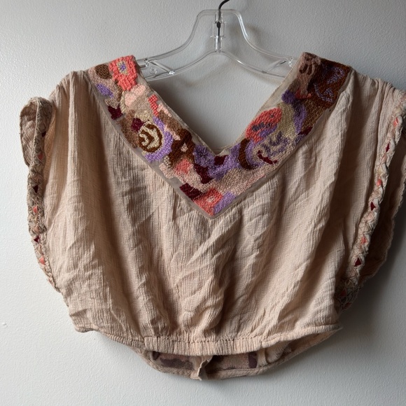 Free People Santoshi Beige Embroidered Blouse - Picture 4 of 7